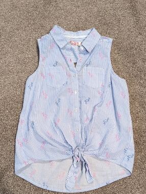 SO Girls Blue & Pink Striped Tie-Front Tank Top